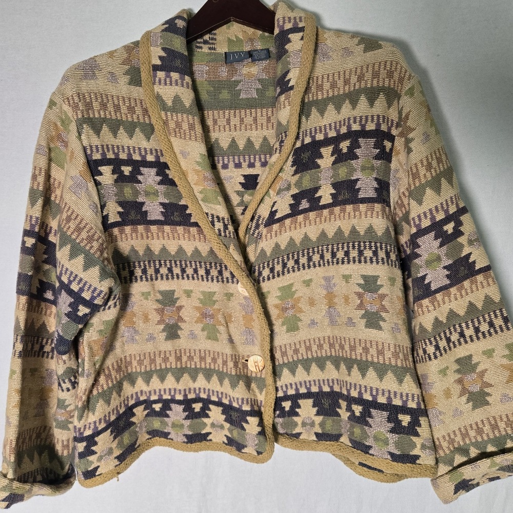 Vintage Ivy Southwest Tapestry Jacket Women's XL Cropped Western Ranch Cotton